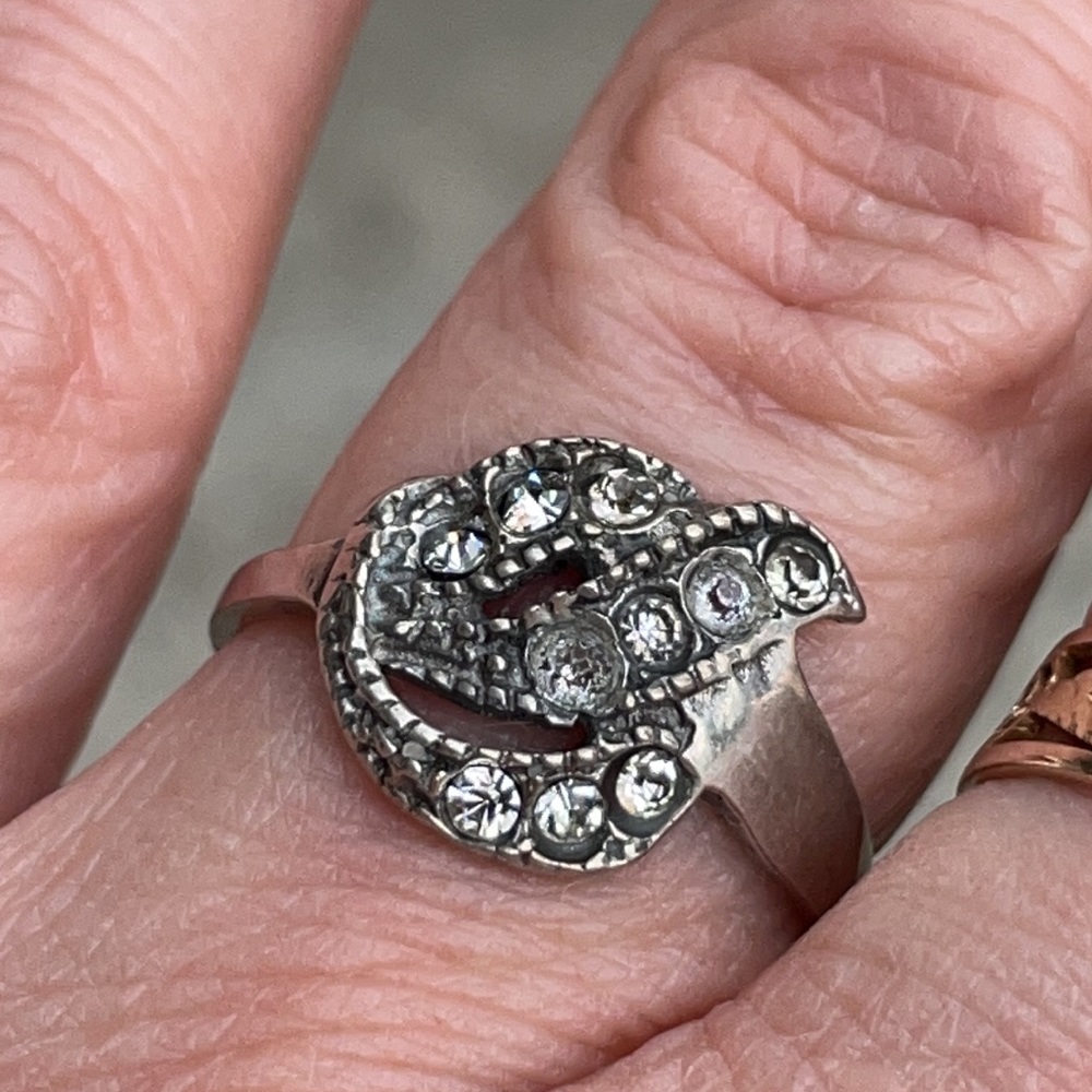 Antique sterling silver ring with crystals